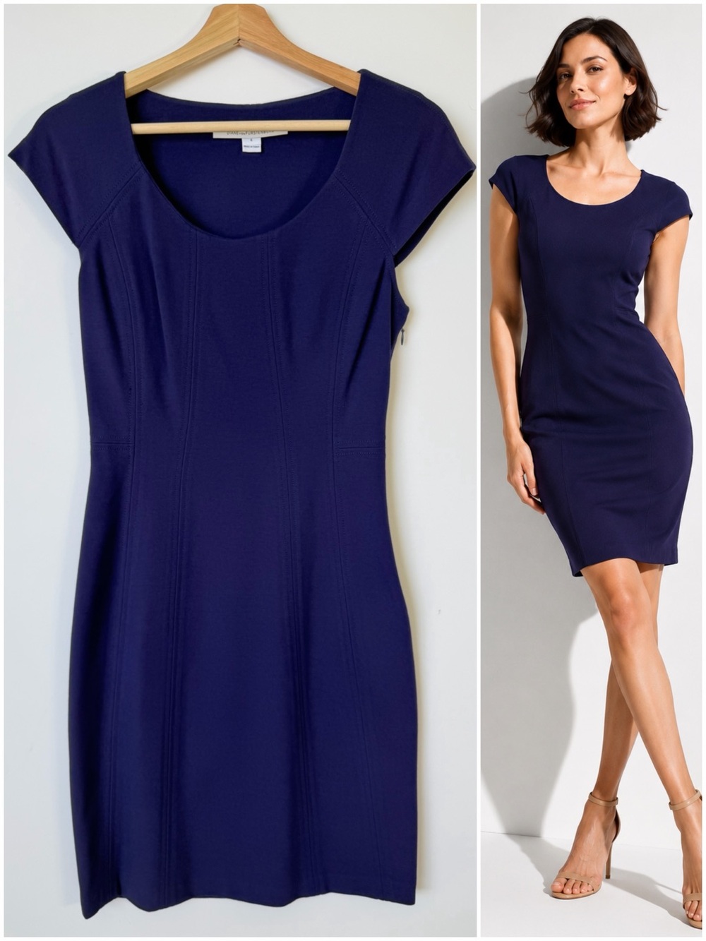 Diane von Furstenberg April Dress | Navy Sheath Dress Size 6